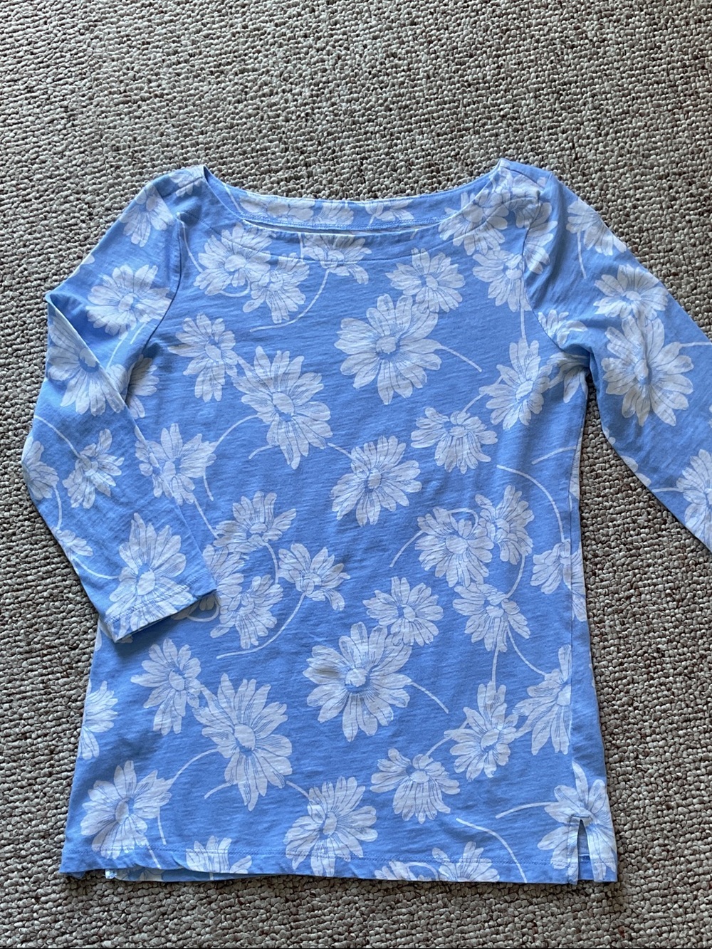 LOFT Blue Floral Boatneck Top